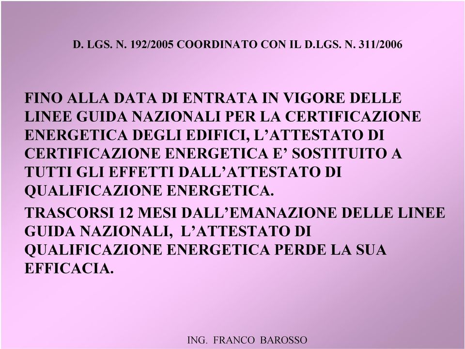 311/2006 FINO ALLA DATA DI ENTRATA IN VIGORE DELLE LINEE GUIDA NAZIONALI PER LA CERTIFICAZIONE ENERGETICA