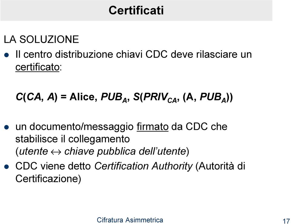 firmato da CDC che stabilisce il collegamento (utente chiave pubblica dell utente)