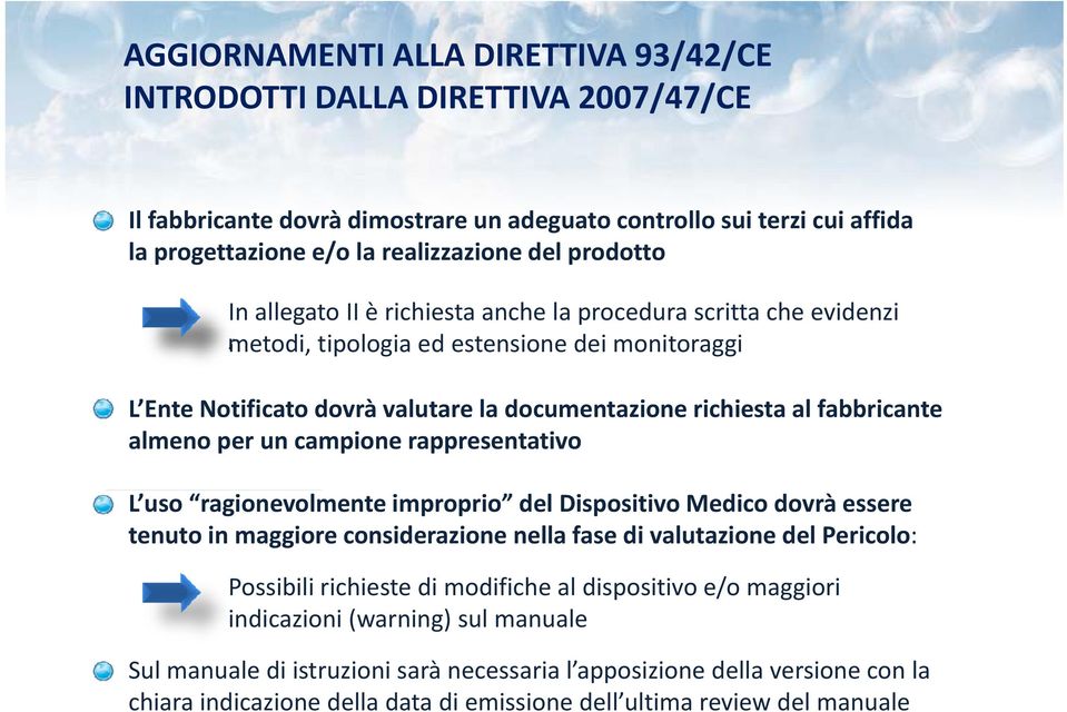 almeno per un campione rappresentativo L uso ragionevolmente improprio i del ldispositivo iti Medico dovrà essere tenuto in maggiore considerazione nella fase di valutazione del Pericolo: Possibili