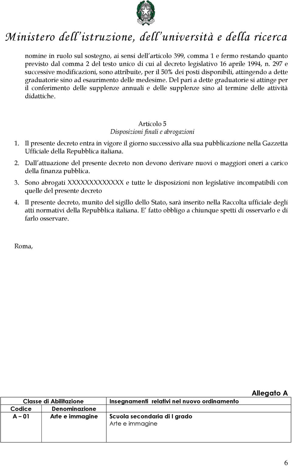 Del pari a dette graduatorie si attinge per il conferimento le supplenze annuali e le supplenze sino al termine le attività didattiche. Articolo 5 Disposizioni finali e abrogazioni 1.