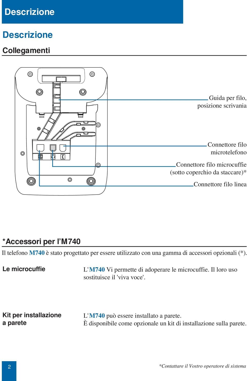 pzinali (*). Le micrcuffie L'M740 Vi permette di adperare le micrcuffie. Il lr us sstituisce il 'viva vce'.