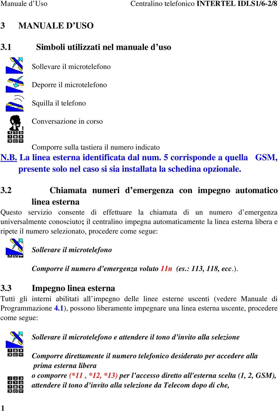 La linea esterna identificata dal num. 5 corrisponde a quella GSM, presente solo nel caso si sia installata la schedina opzionale. 3.