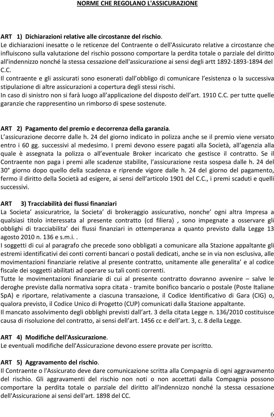 diritto all'indennizzo nonché la stessa cessazione dell'assicurazione ai sensi degli artt 1892-1893-1894 del C.