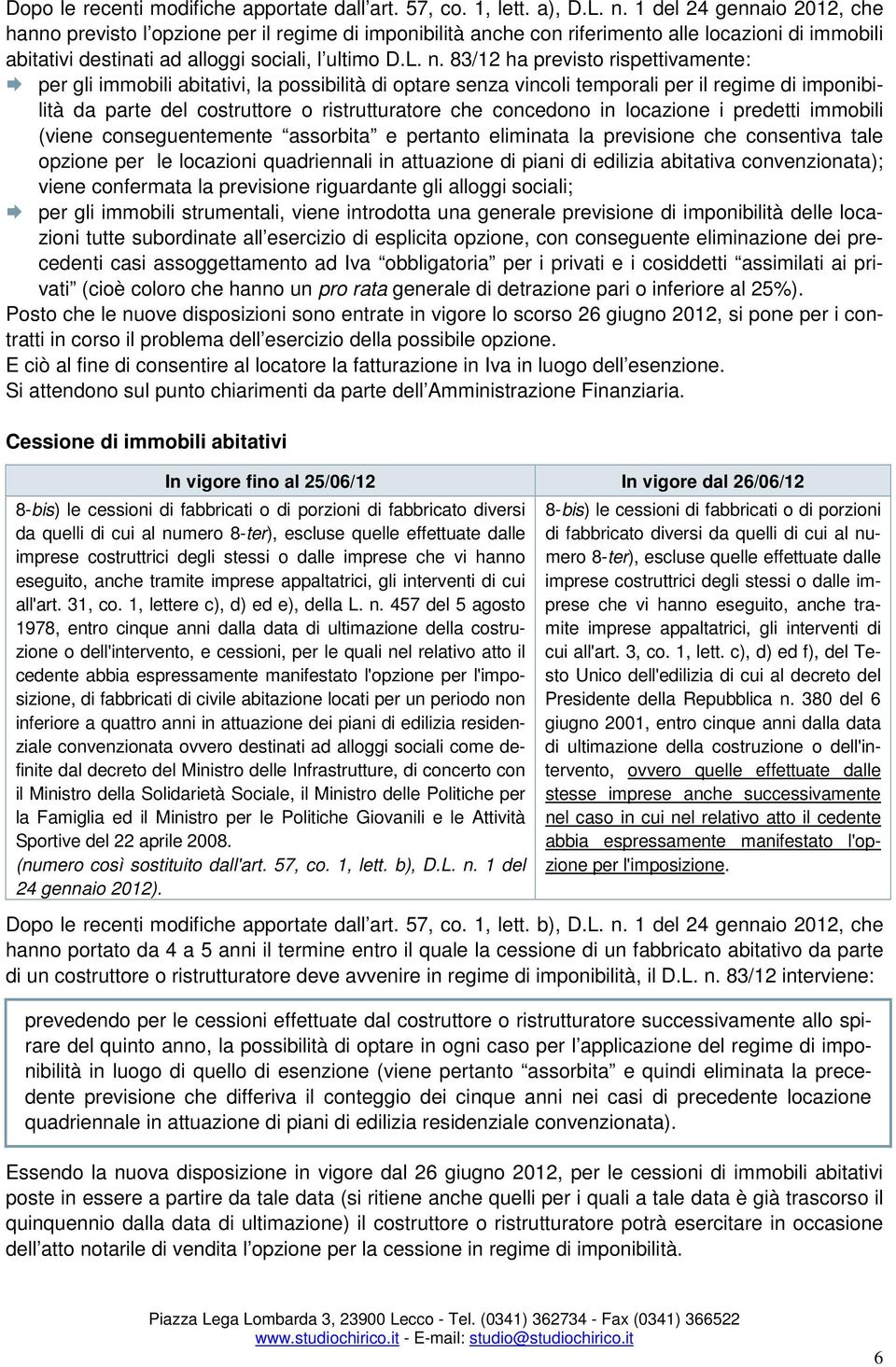 83/12 ha previsto rispettivamente: per gli immobili abitativi, la possibilità di optare senza vincoli temporali per il regime di imponibilità da parte del costruttore o ristrutturatore che concedono