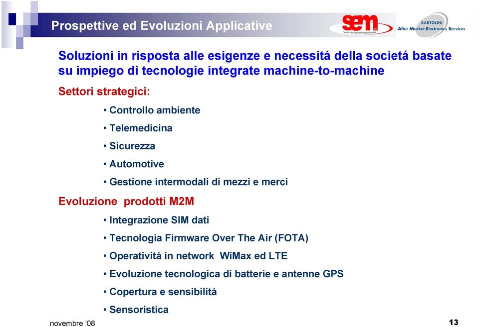 Gestione intermodali di mezzi e merci Evoluzione prodotti M2M Integrazione SIM dati Tecnologia Firmware Over The Air