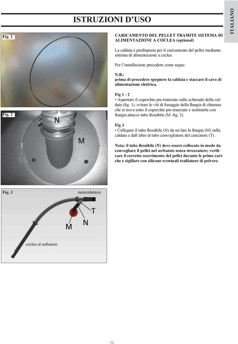 2 N M Fig 1-2 Asportare il coperchio pre-tranciato sullo schienale della caldaia (fig.