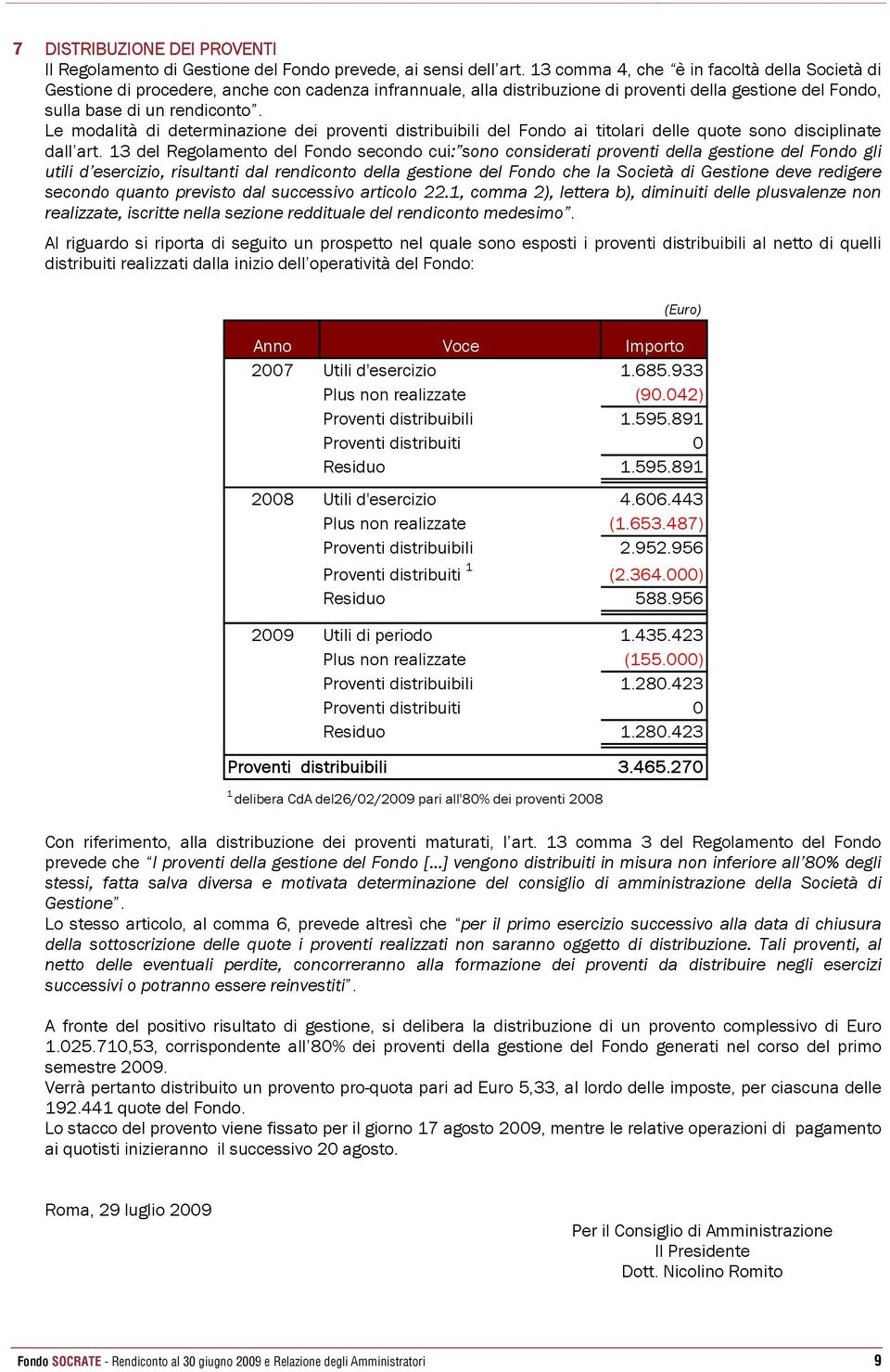 Le modalità di determinazione dei proventi distribuibili del Fondo ai titolari delle quote sono disciplinate dall art.