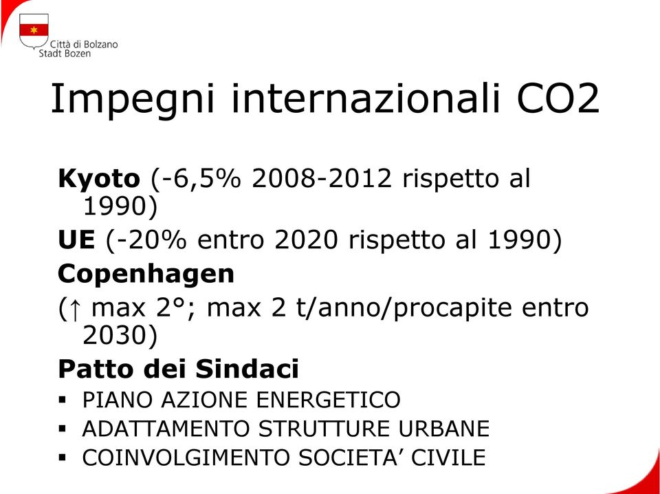 max 2 t/anno/procapite entro 2030) Patto dei Sindaci PIANO AZIONE