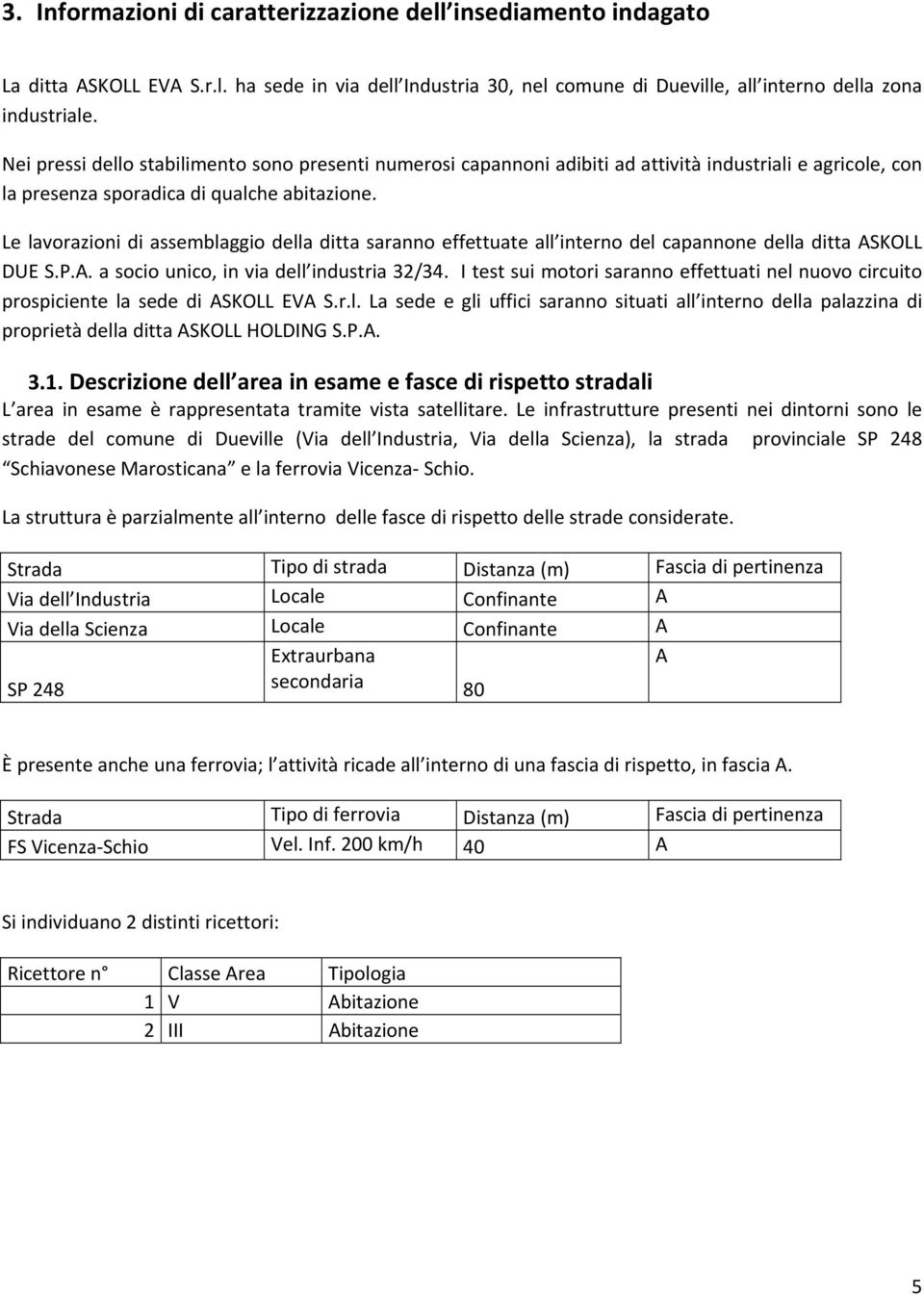 Le lavorazioni di assemblaggio della ditta saranno effettuate all interno del capannone della ditta ASKOLL DUE S.P.A. a socio unico, in via dell industria 32/34.