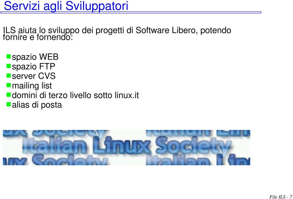 fornendo: spazio WEB spazio FTP server CVS mailing list