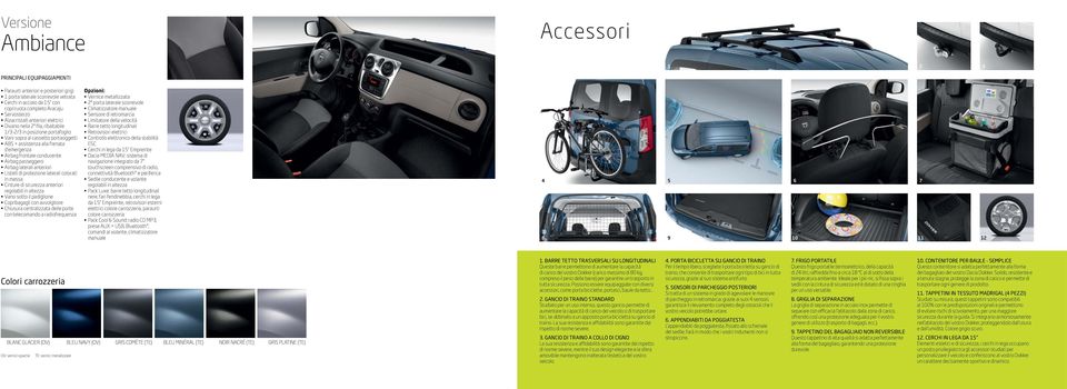 frontale conducente Airbag passeggero Airbag laterali anteriori Listelli di protezione laterali colorati in massa cinture di sicurezza anteriori regolabili in altezza Vano sotto il padiglione
