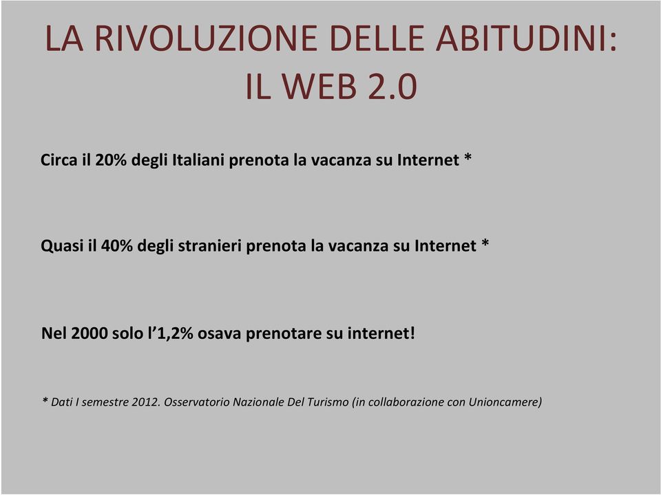 degli stranieri prenota la vacanza su Internet * Nel 2000 solo l 1,2% osava