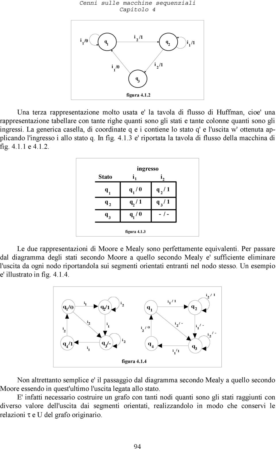 La generca casella, d coordnate e contene lo stato ' e l'uscta w' ottenuta applcando l'ngresso allo stato. In fg. 4.. e' rportata la tavola d flusso della macchna d fg. 4.. e 4.