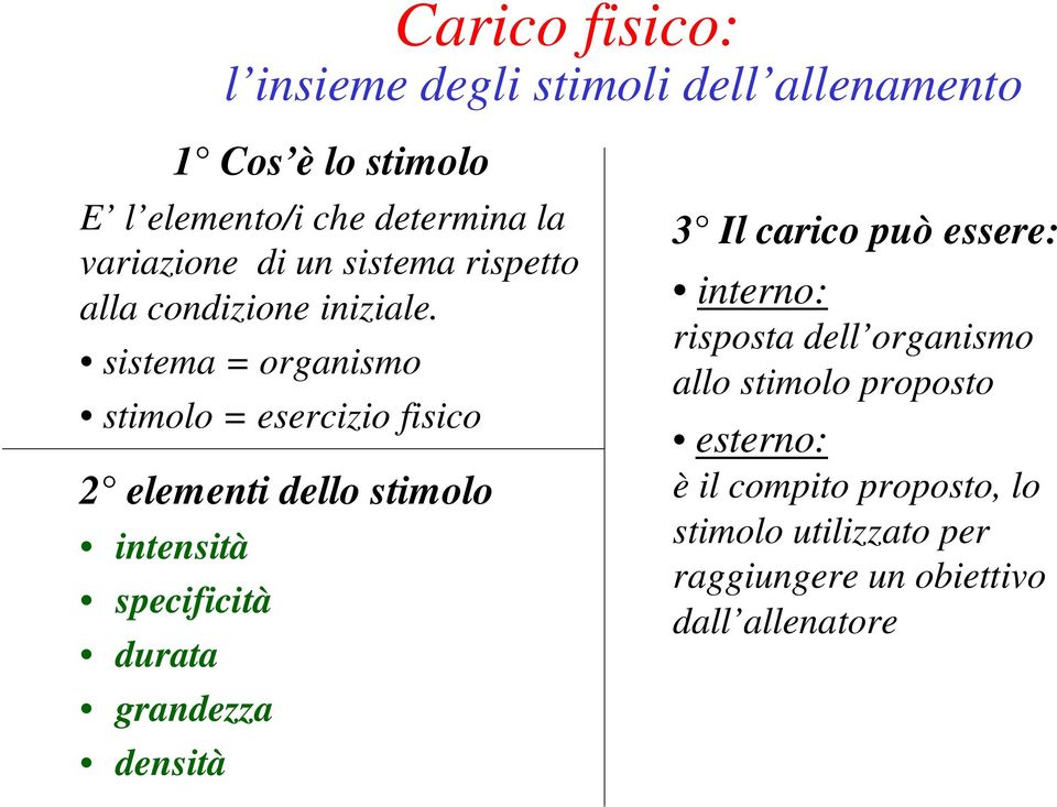 sistema = organismo stimolo = esercizio fisico 2 elementi dello stimolo intensità specificità durata grandezza