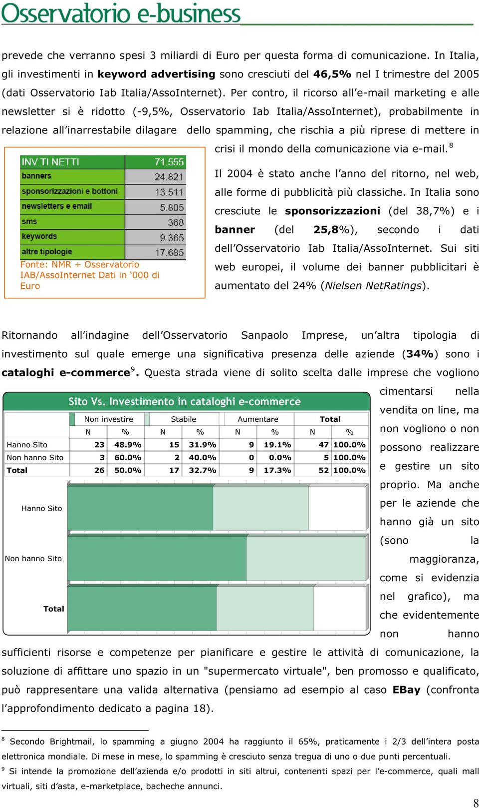 Per contro, il ricorso all e-mail marketing e alle newsletter si è ridotto (-9,5%, Osservatorio Iab Italia/AssoInternet), probabilmente in relazione all inarrestabile dilagare dello spamming, che