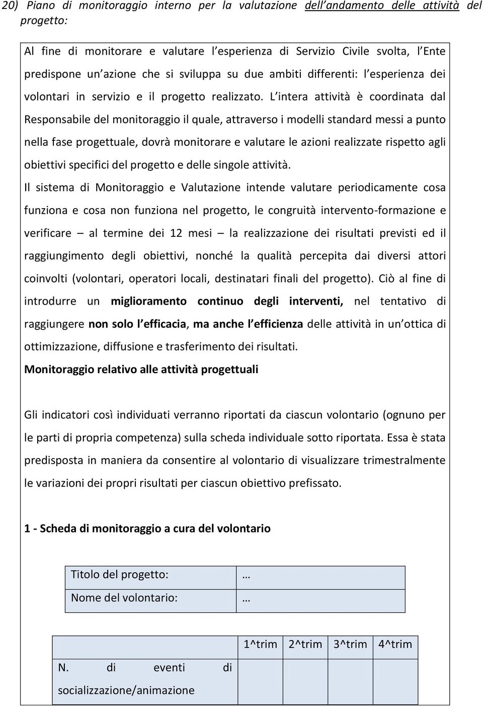 L intera attività è coordinata dal Responsabile del monitoraggio il quale, attraverso i modelli standard messi a punto nella fase progettuale, dovrà monitorare e valutare le azioni realizzate