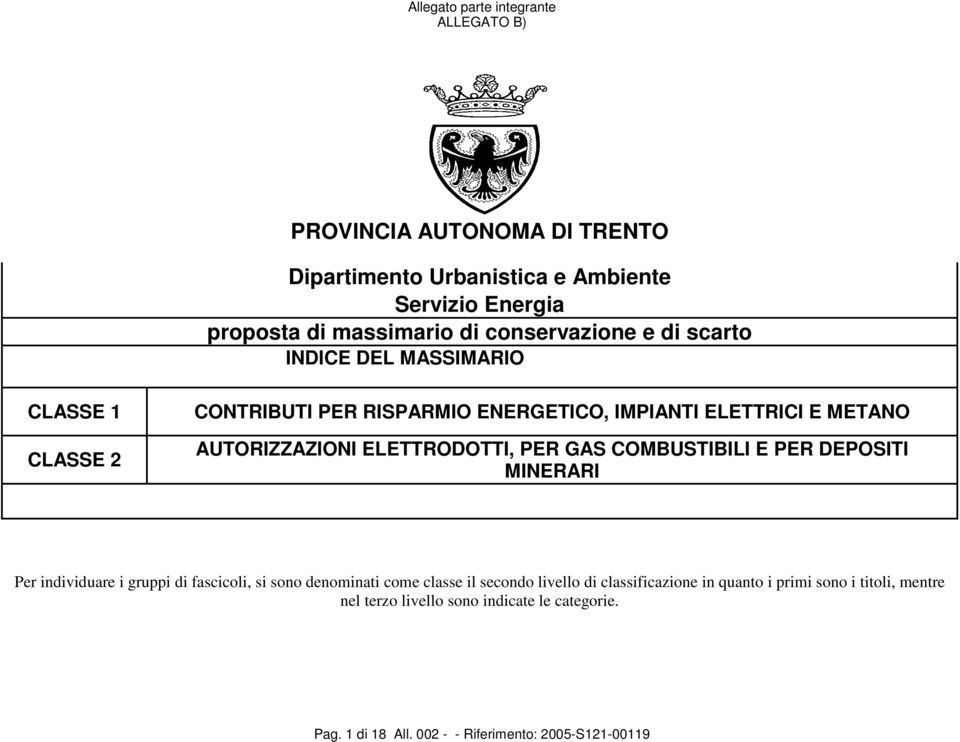 COMBUSTIBILI E PER DEPOSITI MINERARI Per individuare i gruppi di fascicoli, si sono denominati come classe il secondo livello di