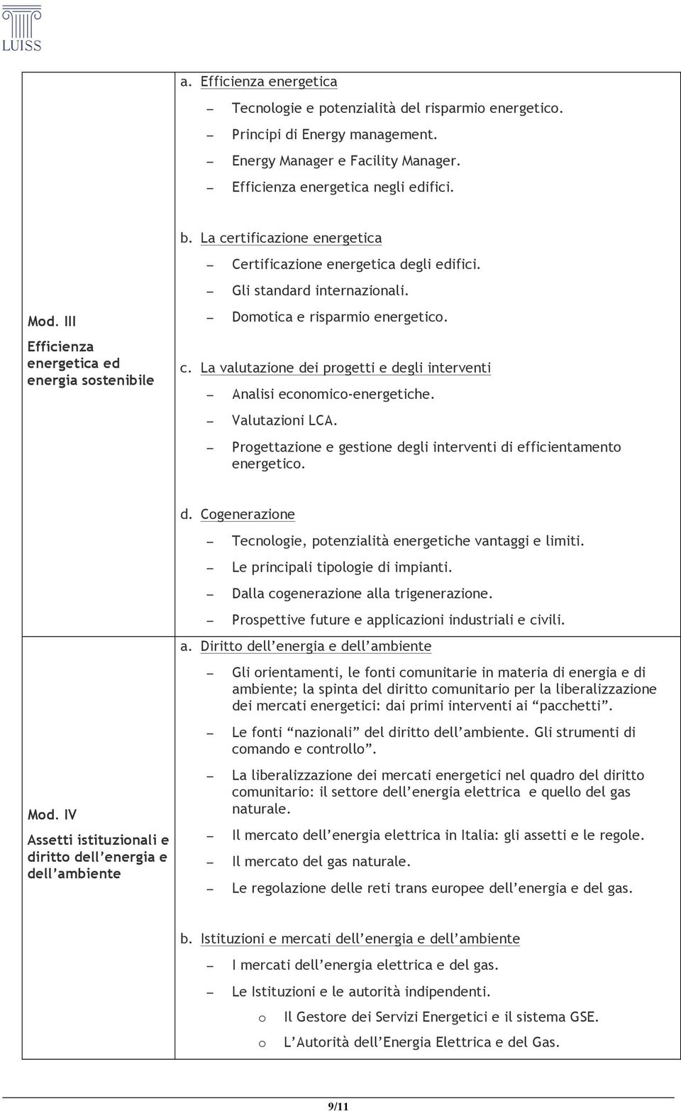 Valutazioni LCA. Progettazione e gestione degli interventi di efficientamento energetico. d. Cogenerazione Mod.