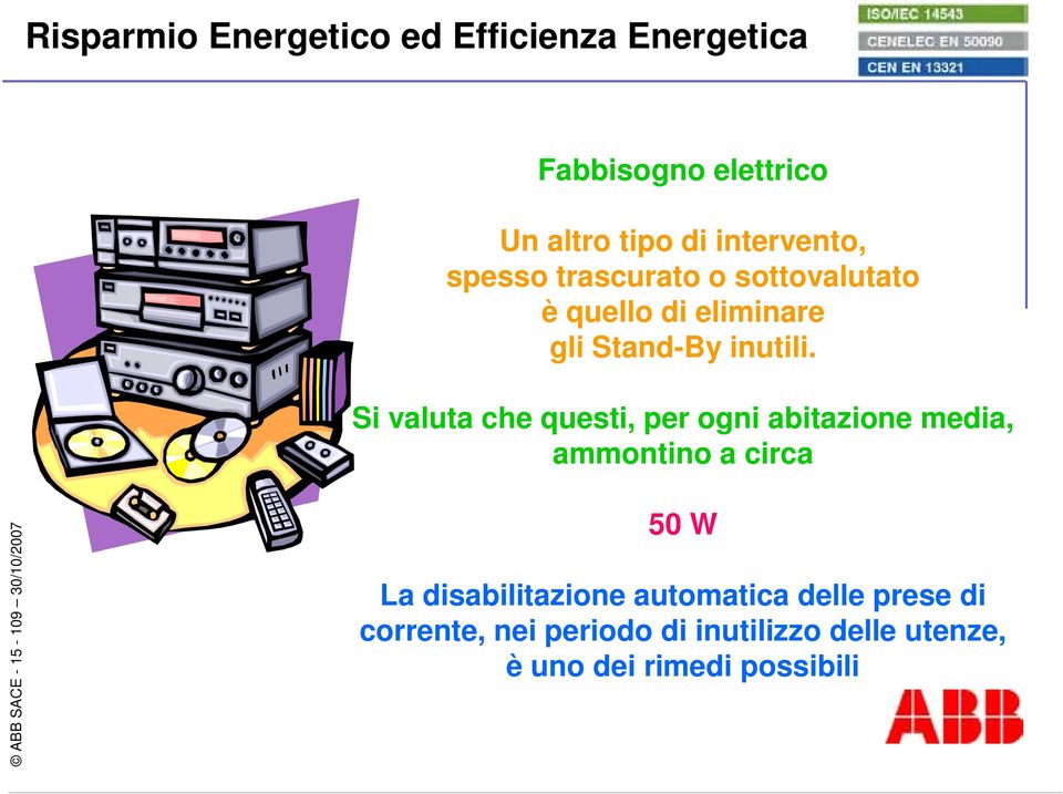 Si valuta che questi, per ogni abitazione media, ammontino a circa ABB SACE - 15-109 30/10/2007 50