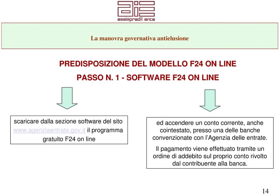 it il programma gratuito F24 on line ed accendere un conto corrente, anche cointestato, presso una