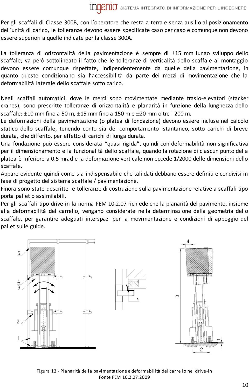 La tolleranza di orizzontalità della pavimentazione è sempre di 15 mm lungo sviluppo dello scaffale; va però sottolineato il fatto che le tolleranze di verticalità dello scaffale al montaggio devono