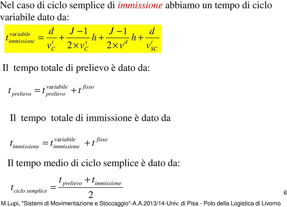 immissione è dao da immissione iabile var immissione fisso Il empo medio di ciclo semplice è dao da: ciclo