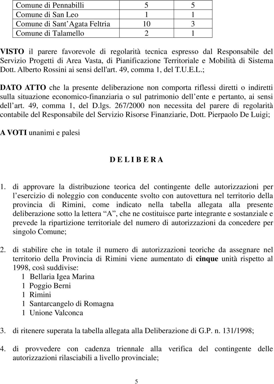 ; DATO ATTO che la presente deliberazione non comporta riflessi diretti o indiretti sulla situazione economico-finanziaria o sul patrimonio dell ente e pertanto, ai sensi dell art. 49, comma 1, del D.