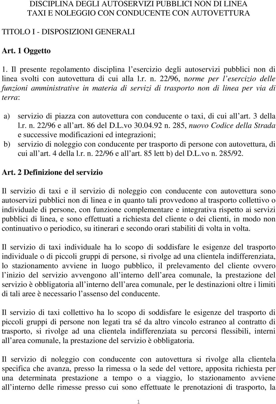 n di linea svolti con autovettura di cui alla l.r. n.