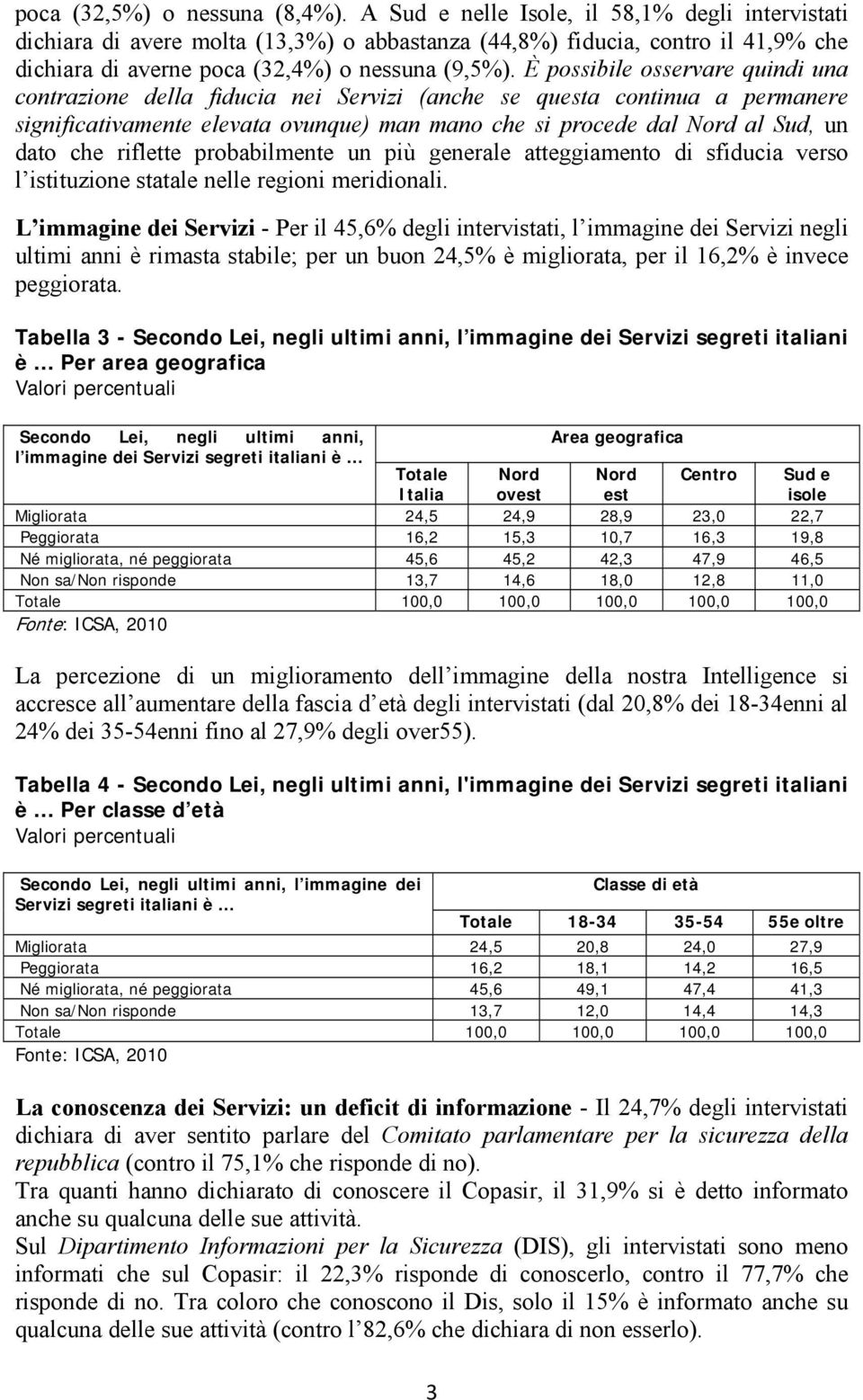 È possibile osservare quindi una contrazione della fiducia nei Servizi (anche se questa continua a permanere significativamente elevata ovunque) man mano che si procede dal al Sud, un dato che