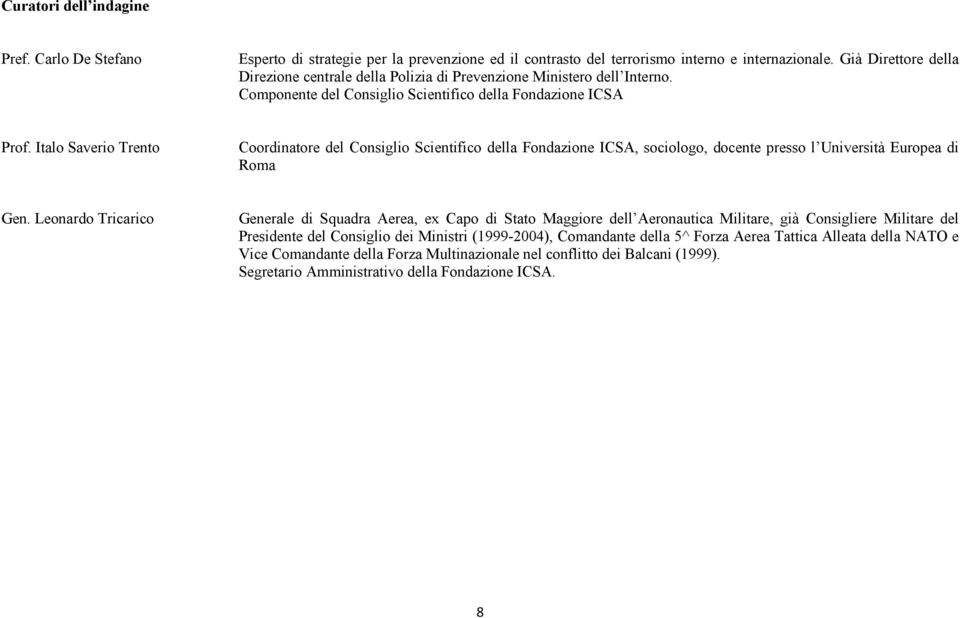 Italo Saverio Trento Coordinatore del Consiglio Scientifico della Fondazione ICSA, sociologo, docente presso l Università Europea di Roma Gen.