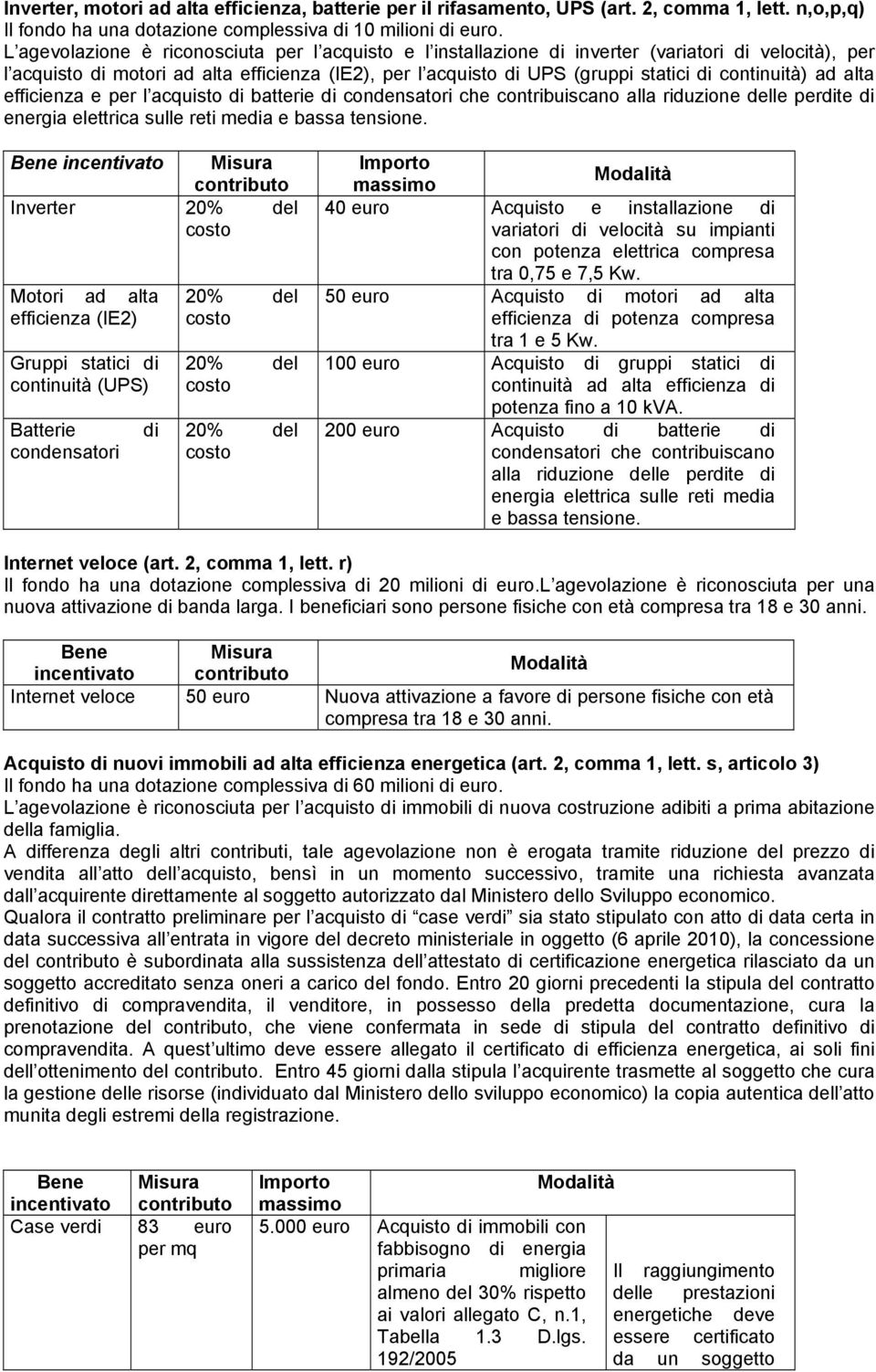 continuità) ad alta efficienza e per l acquisto di batterie di condensatori che contribuiscano alla riduzione delle perdite di energia elettrica sulle reti media e bassa tensione.