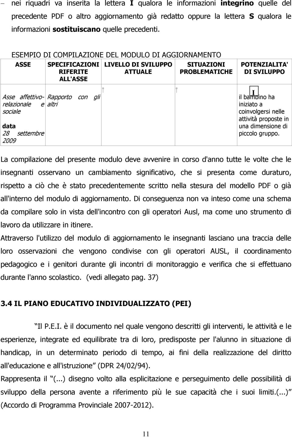 ESEMPIO DI COMPILAZIONE DEL MODULO DI AGGIORNAMENTO ASSE SPECIFICAZIONI RIFERITE ALL'ASSE LIVELLO DI SVILUPPO ATTUALE Asse affettivorelazionale e altri Rapporto con gli sociale data 28 settembre 2009