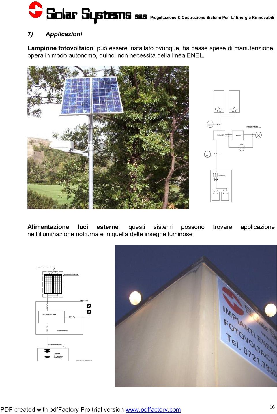 5 2x4 M16 ( M282) Alimentazione luci esterne: questi sistemi possono trovare applicazione nell illuminazione notturna e in quella delle insegne luminose.