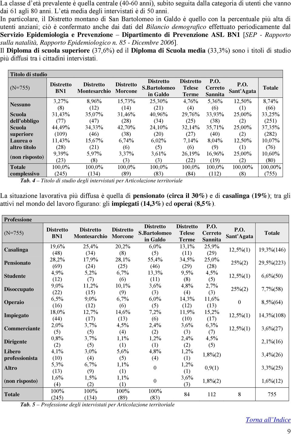 Servizio Epidemiologia e Prevenzione Dipartimento di Prevenzione ASL BN1 [SEP - Rapporto sulla natalità, Rapporto Epidemiologico n. 85 - Dicembre 26].