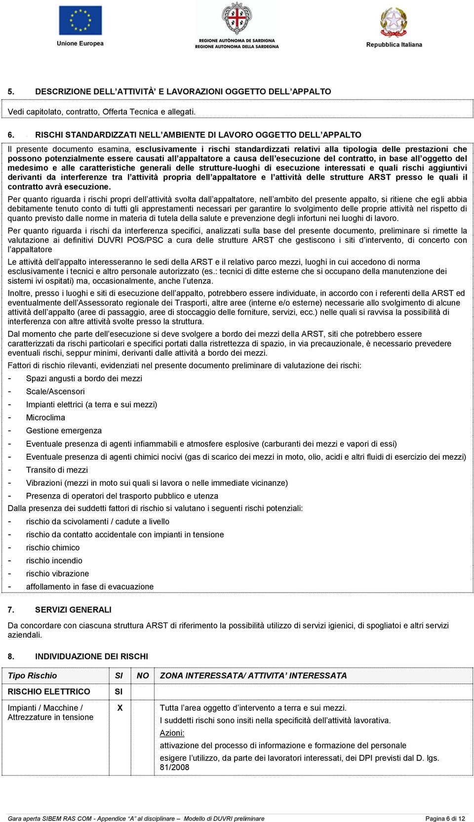 potenzialmente essere causati all appaltatore a causa dell esecuzione del contratto, in base all oggetto del medesimo e alle caratteristiche generali delle strutture-luoghi di esecuzione interessati