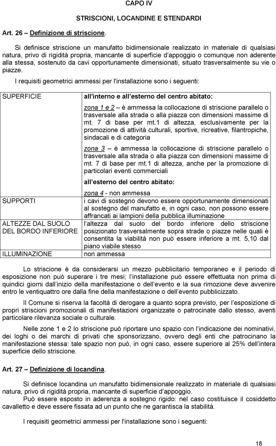 o comunque non aderente alla stessa, sostenuto da cavi opportunamente dimensionati, situato trasversalmente su vie o piazze.