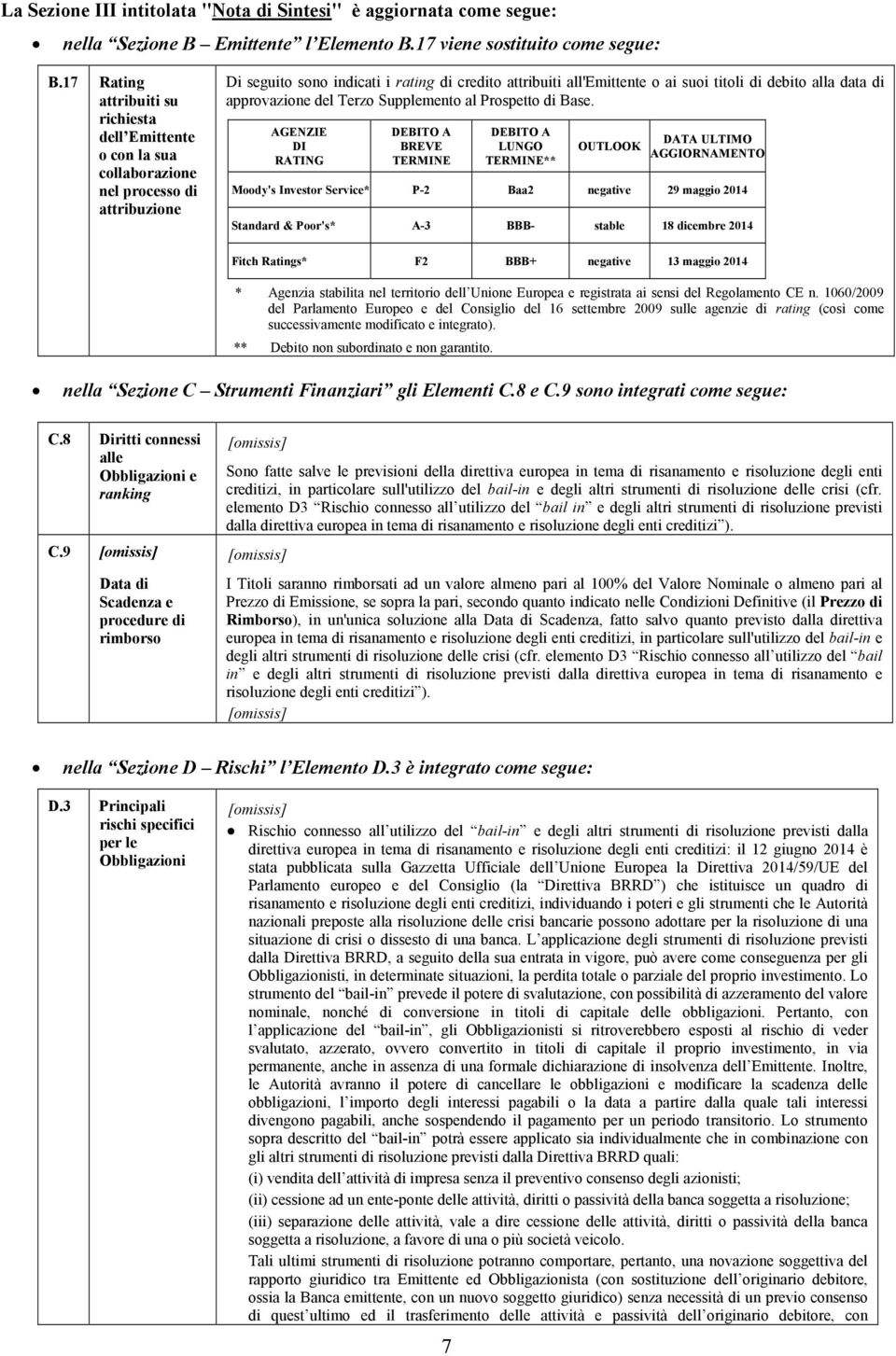 debito alla data di approvazione del Terzo Supplemento al Prospetto di Base.