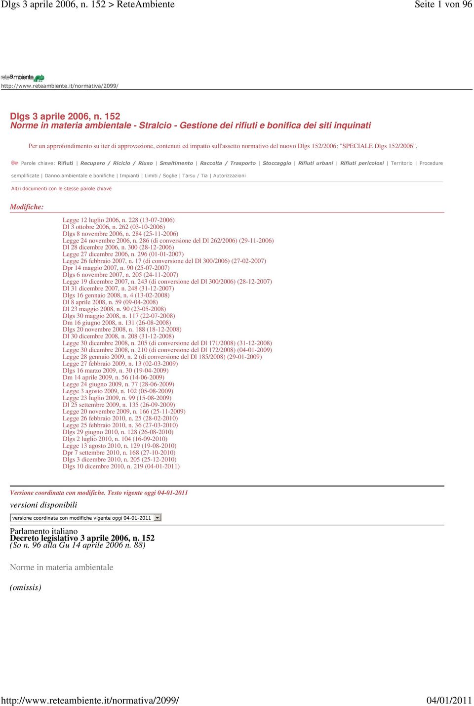 Dlgs 152/2006: "SPECIALE Dlgs 152/2006".