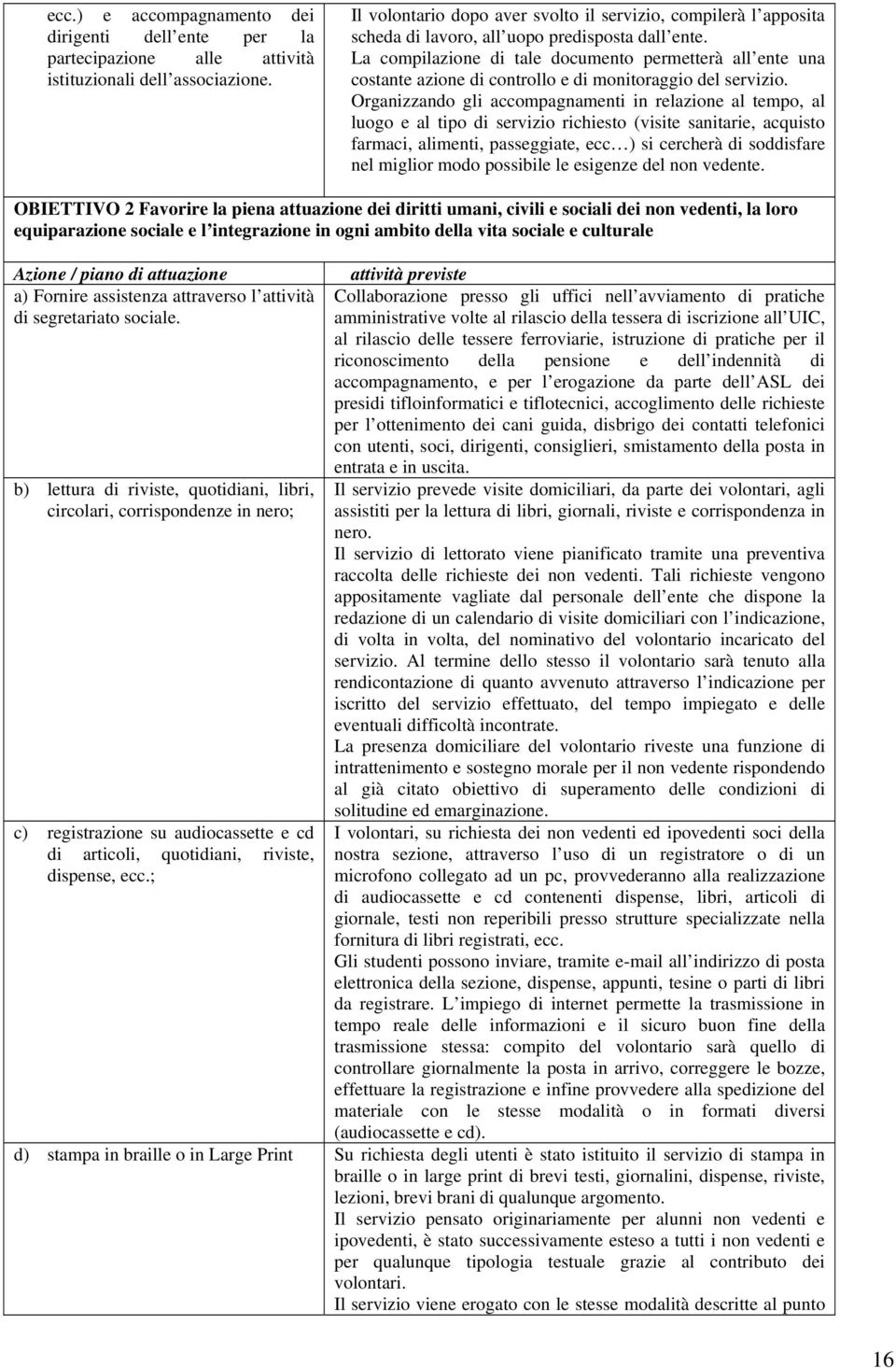 La compilazione di tale documento permetterà all ente una costante azione di controllo e di monitoraggio del servizio.