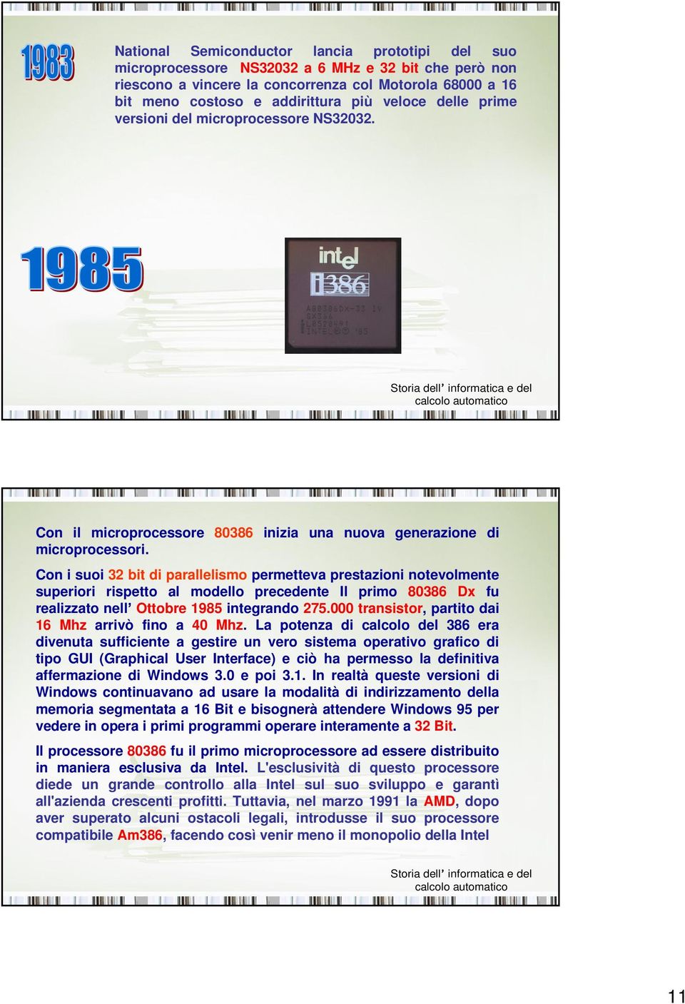 Con i suoi 32 bit di parallelismo permetteva prestazioni notevolmente superiori rispetto al modello precedente Il primo 80386 Dx fu realizzato nell Ottobre 1985 integrando 275.