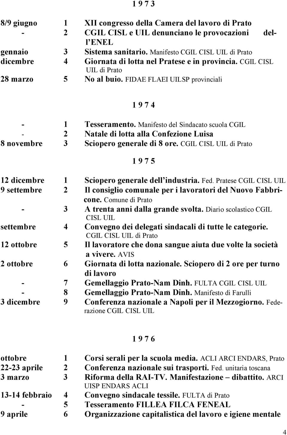 Manifesto del Sindacato scuola CGIL - 2 Natale di lotta alla Confezione Luisa 8 novembre 3 Sciopero generale di 8 ore. CGIL CISL UIL 1 9 7 5 12 dicembre 1 Sciopero generale dell industria. Fed.