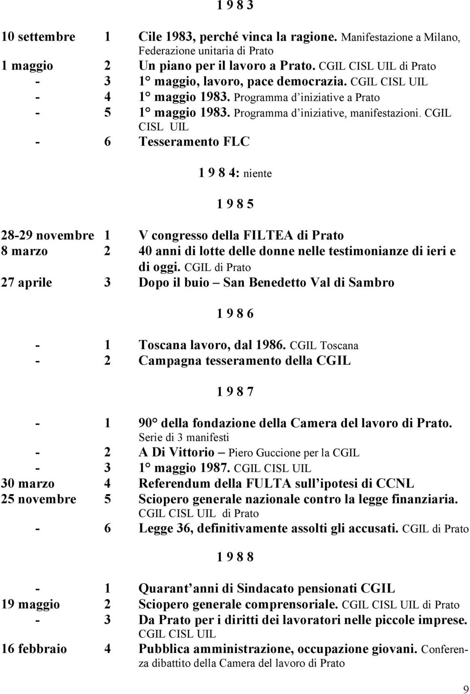 CGIL CISL UIL - 6 Tesseramento FLC 1 9 8 4: niente 1 9 8 5 28-29 novembre 1 V congresso della FILTEA 8 marzo 2 40 anni di lotte delle donne nelle testimonianze di ieri e di oggi.