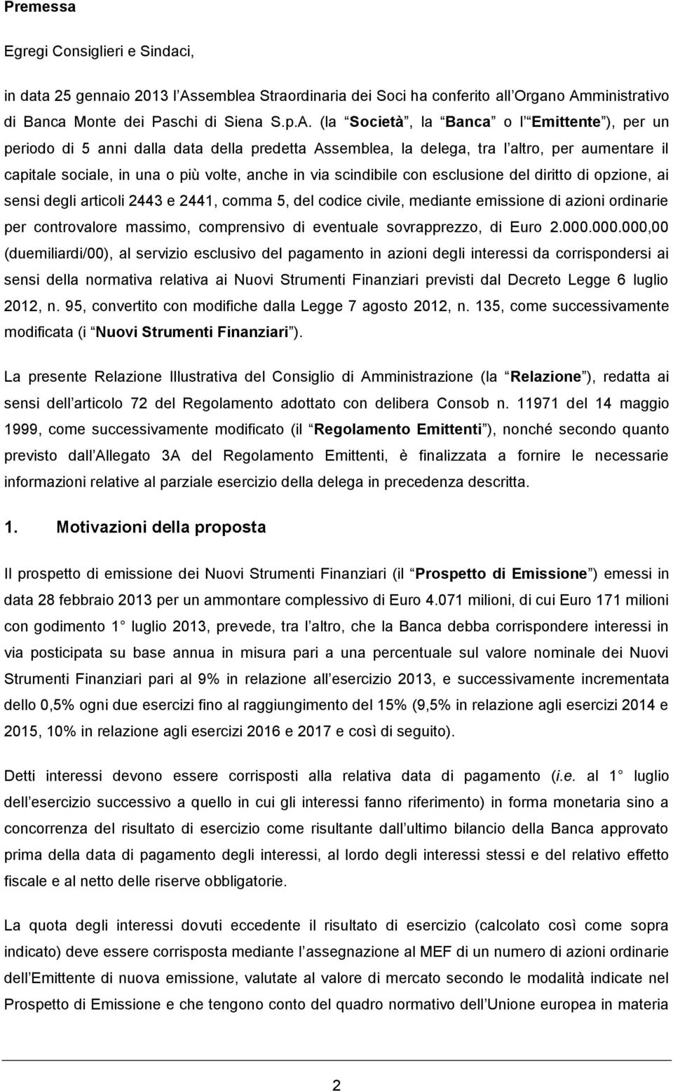 ministrativo di Banca Monte dei Paschi di Siena S.p.A.