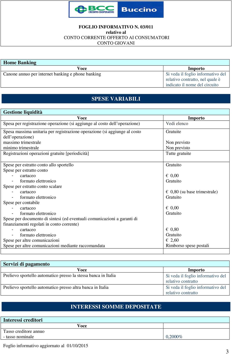 [periodicità] Spese per estratto conto allo sportello Spese per estratto conto - cartaceo - formato elettronico Spese per estratto conto scalare - cartaceo - formato elettronico Spese per contabile -