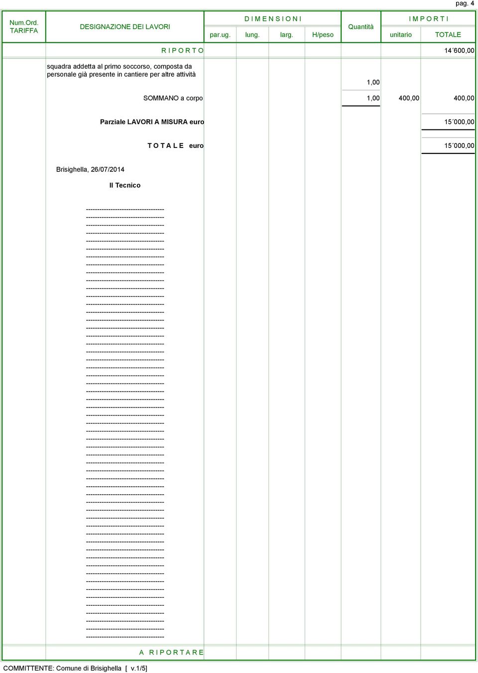 SOMMANO a corpo 400,00 400,00 Parziale LAVORI A MISURA euro 15 000,00 T