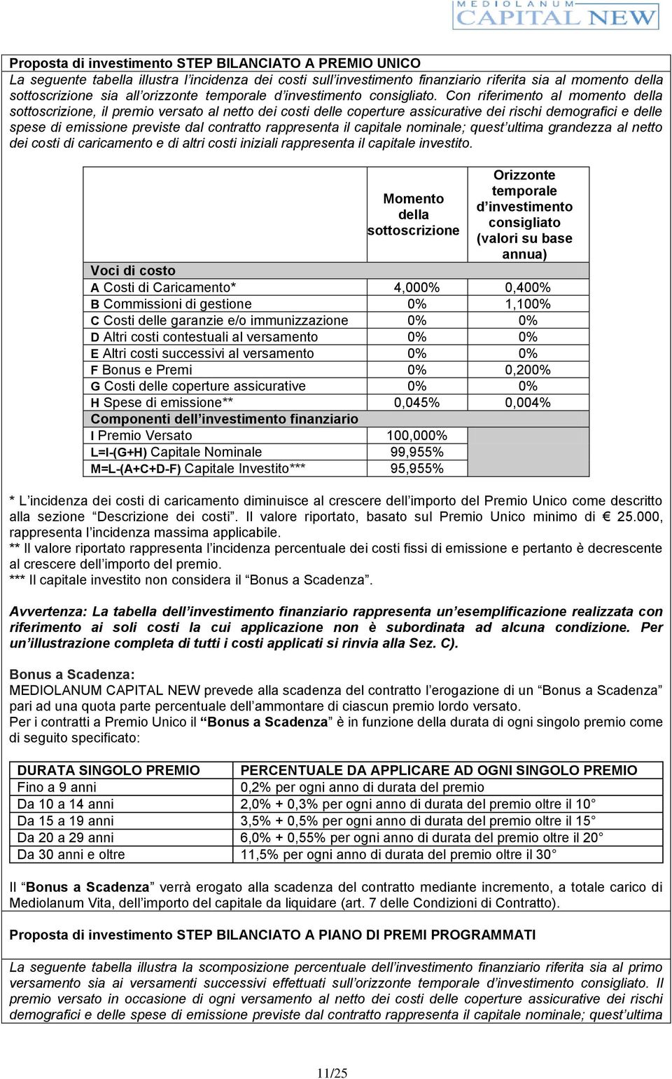 Con riferimento al momento della sottoscrizione, il premio versato al netto dei costi delle coperture assicurative dei rischi demografici e delle spese di emissione previste dal contratto rappresenta