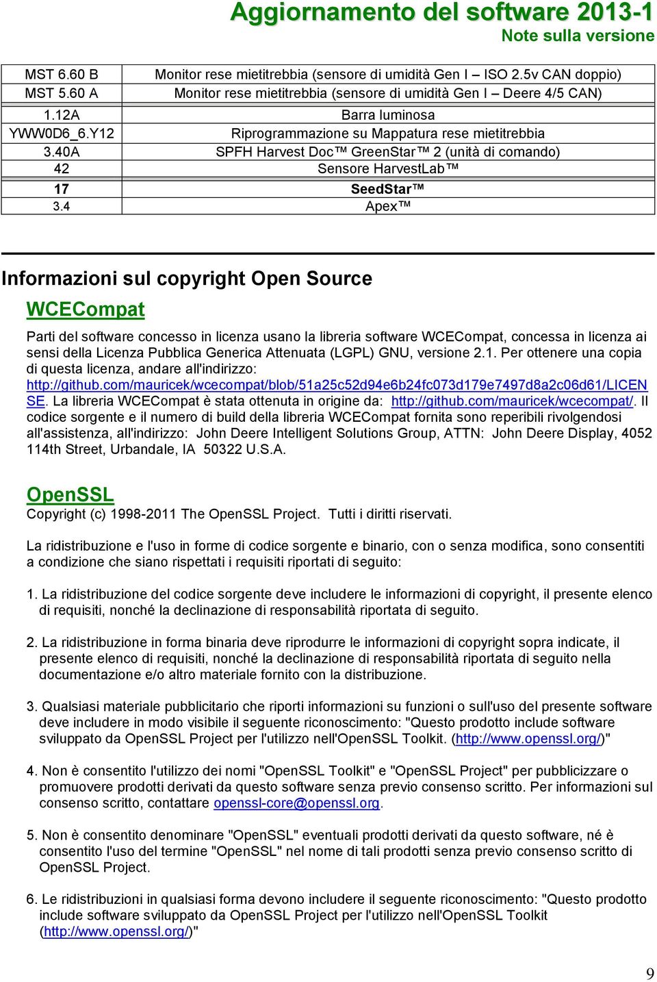 4 Apex Informazioni sul copyright Open Source WCECompat Parti del software concesso in licenza usano la libreria software WCECompat, concessa in licenza ai sensi della Licenza Pubblica Generica