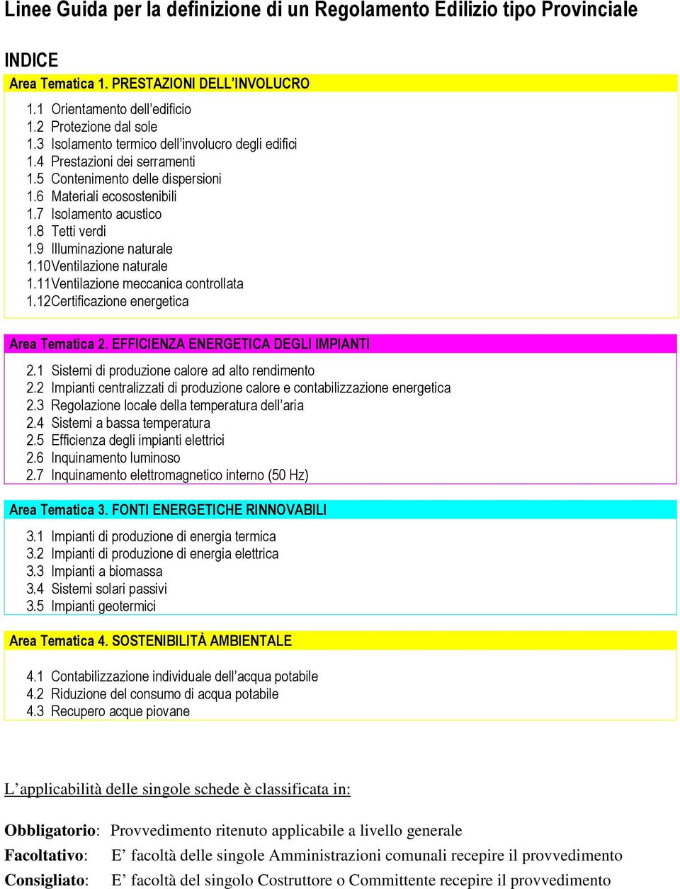 9 Illuminazione naturale 1.10 Ventilazione naturale 1.11 Ventilazione meccanica controllata 1.12 Certificazione energetica Area Tematica 2. EFFICIENZA ENERGETICA DEGLI IMPIANTI 2.