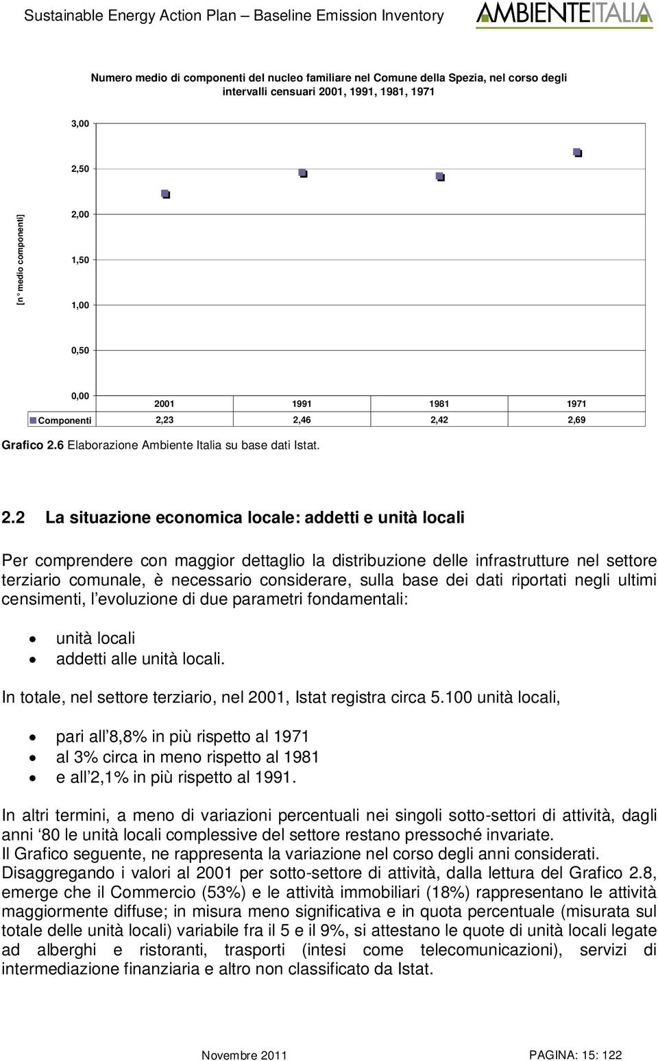 46 2,42 2,69 Grafico 2.6 Elaborazione Ambiente Italia su base dati Istat. 2.2 La situazione economica locale: addetti e unità locali Per comprendere con maggior dettaglio la distribuzione delle