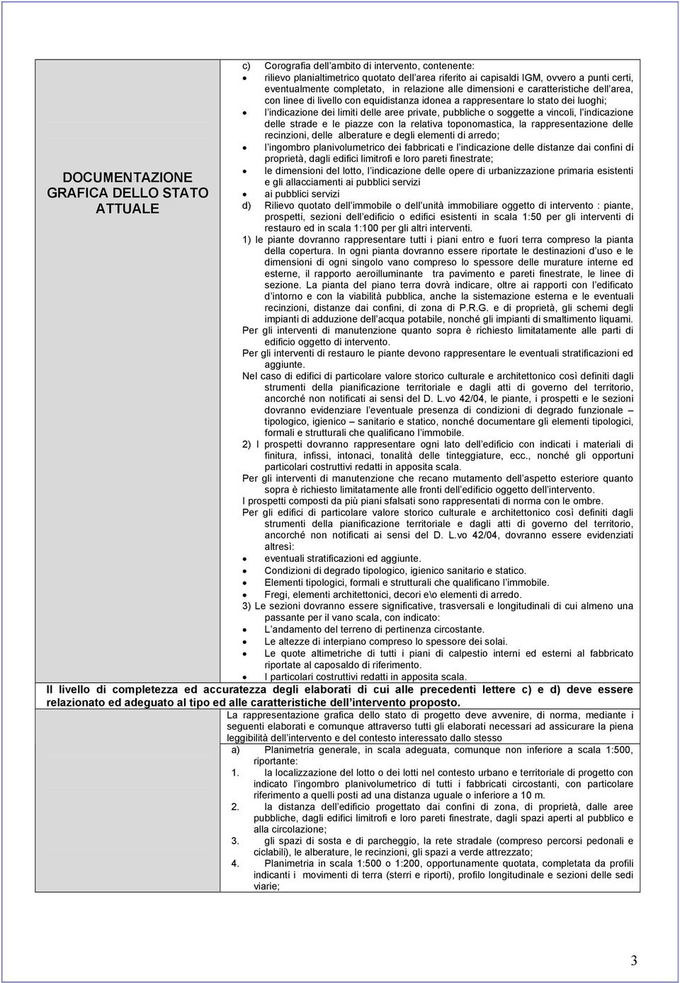 aree private, pubbliche o soggette a vincoli, l indicazione delle strade e le piazze con la relativa toponomastica, la rappresentazione delle recinzioni, delle alberature e degli elementi di arredo;